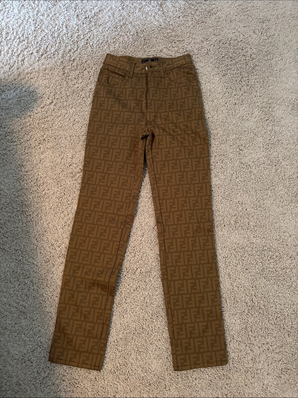 Fendi Brown All-Over FF Logo Slim Chinos